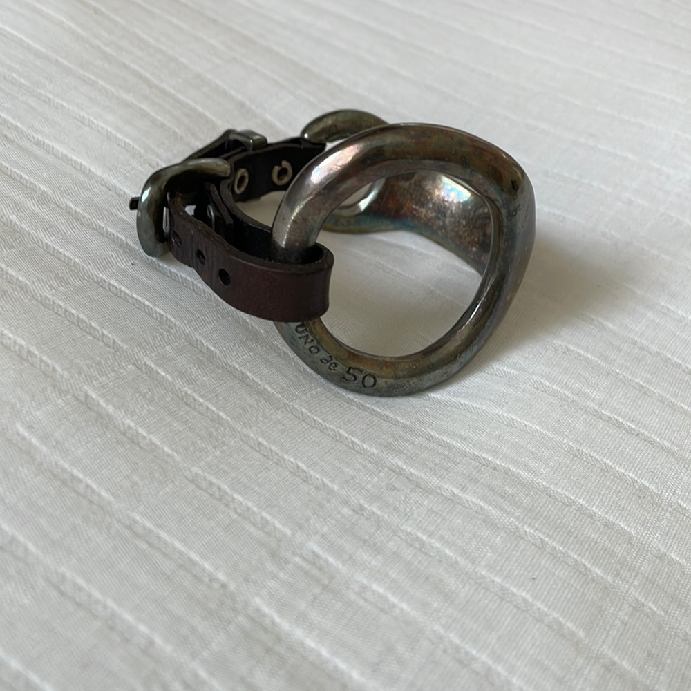 Uno de 50 silver and leather bracelet.